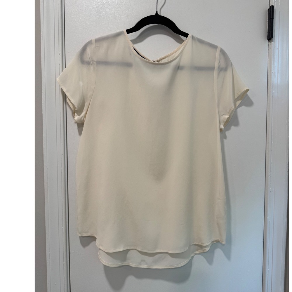 Pendleton Womens Cream 100% Silk Short Sleeve Keyhole Back Blouse Small